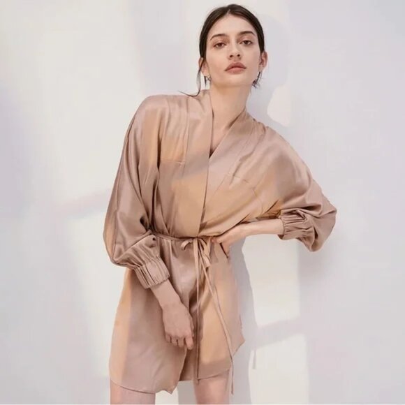Lunya Washable Silk Rose Pink Rose Mauve Luxury Open Front Sustainable